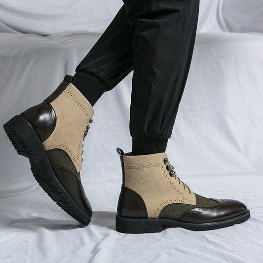 Bottes hautes pour homme en cuir synthétique avec détails brogue style urbain - Lennart