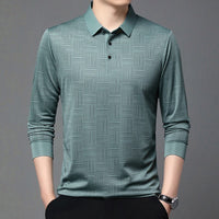 Polo en maille texturée géométrique à manches longues pour hommes - Hugo