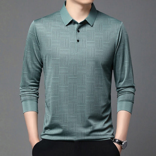 Polo en maille texturée géométrique à manches longues pour hommes - Hugo