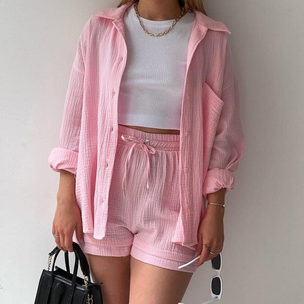 Ensemble trois pièces en coton froissé pour femme - Olga
