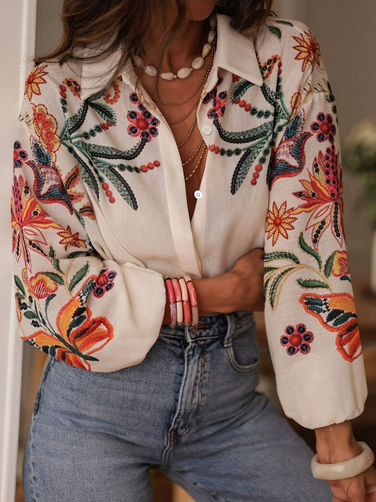 Chemisier féminin en coton avec broderie florale style bohème - Almudena