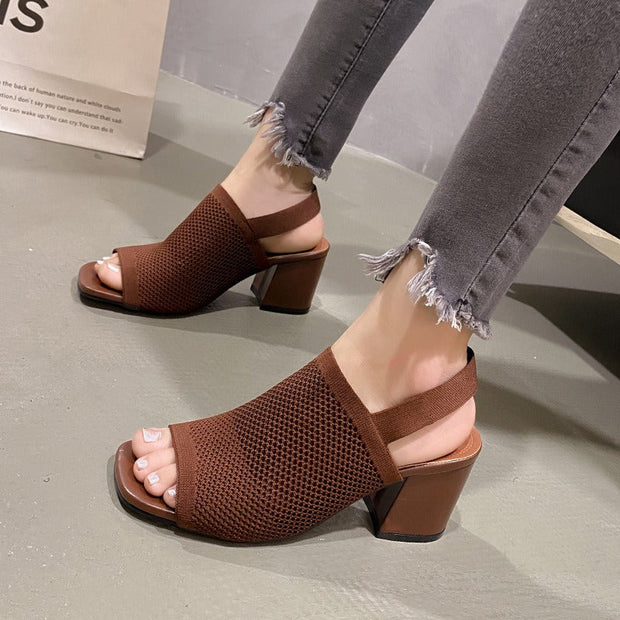 Sandales à talons larges en tissu respirant pour femmes - Danitza