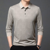 Polo en maille texturée géométrique à manches longues pour hommes - Hugo
