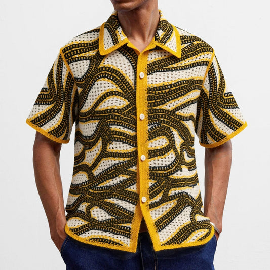 Chemise en crochet brodé pour hommes, style rétro - Malik