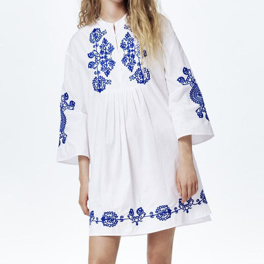 Robe courte en coton brodé pour femme, style ethnique, coupe ample - Irati