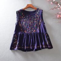 Blouse sans manches brodée de fleurs de Bohème - Alondra
