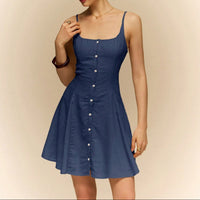 Robe courte ajustée en denim avec boutons pour femmes - Éloïse