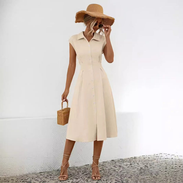 Robe midi en coton style chemise pour femme - Anaëlle