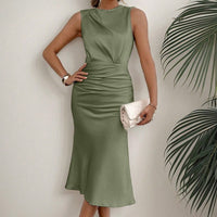 Robe midi drapée en satin pour femme, style ajusté - Julieta