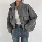 Graue kurze Wolljacke für Frauen - Mauwi