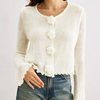 Cardigan à manches longues avec boutons floraux pour femmes - Elena