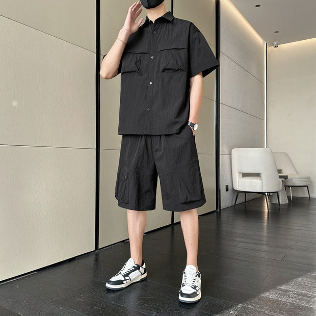 Ensemble d'été pour hommes, poches utilitaires, style décontracté - Kenji
