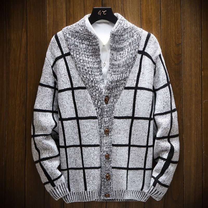 Karierte Strickjacke mit Revers - Adrien
