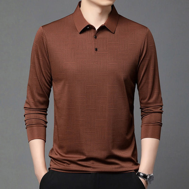 Polo en maille texturée géométrique à manches longues pour hommes - Hugo