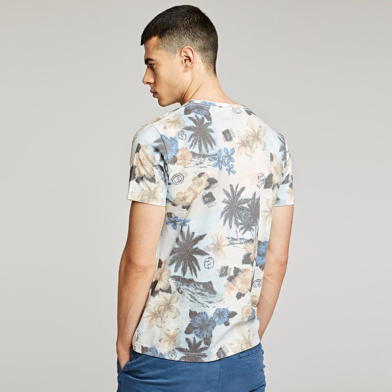 Kurzärmeliges Herren-T-Shirt mit Blumendruck im Freizeitstil - Mateo