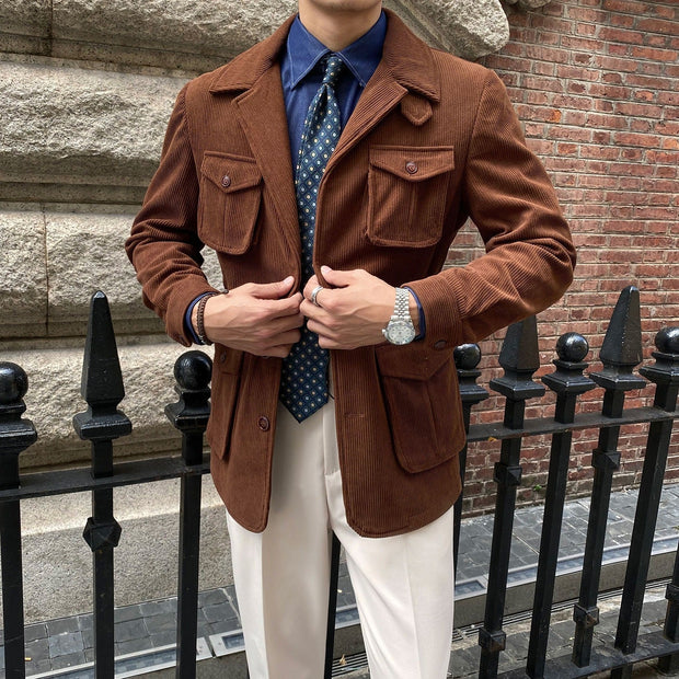 Blazer pour homme en velours côtelé avec poches utilitaires, coupe classique - Dino