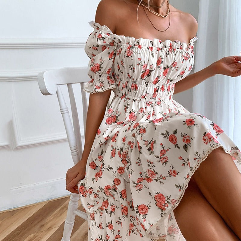 Geblümtes Midikleid mit Puffärmeln im Vintage-Stil für Damen - Julieta