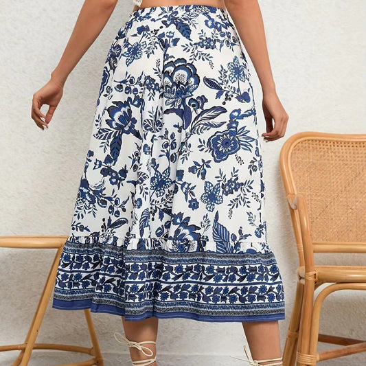 Jupe midi pour femme en coton à imprimé floral et coupe évasée - Brigitte