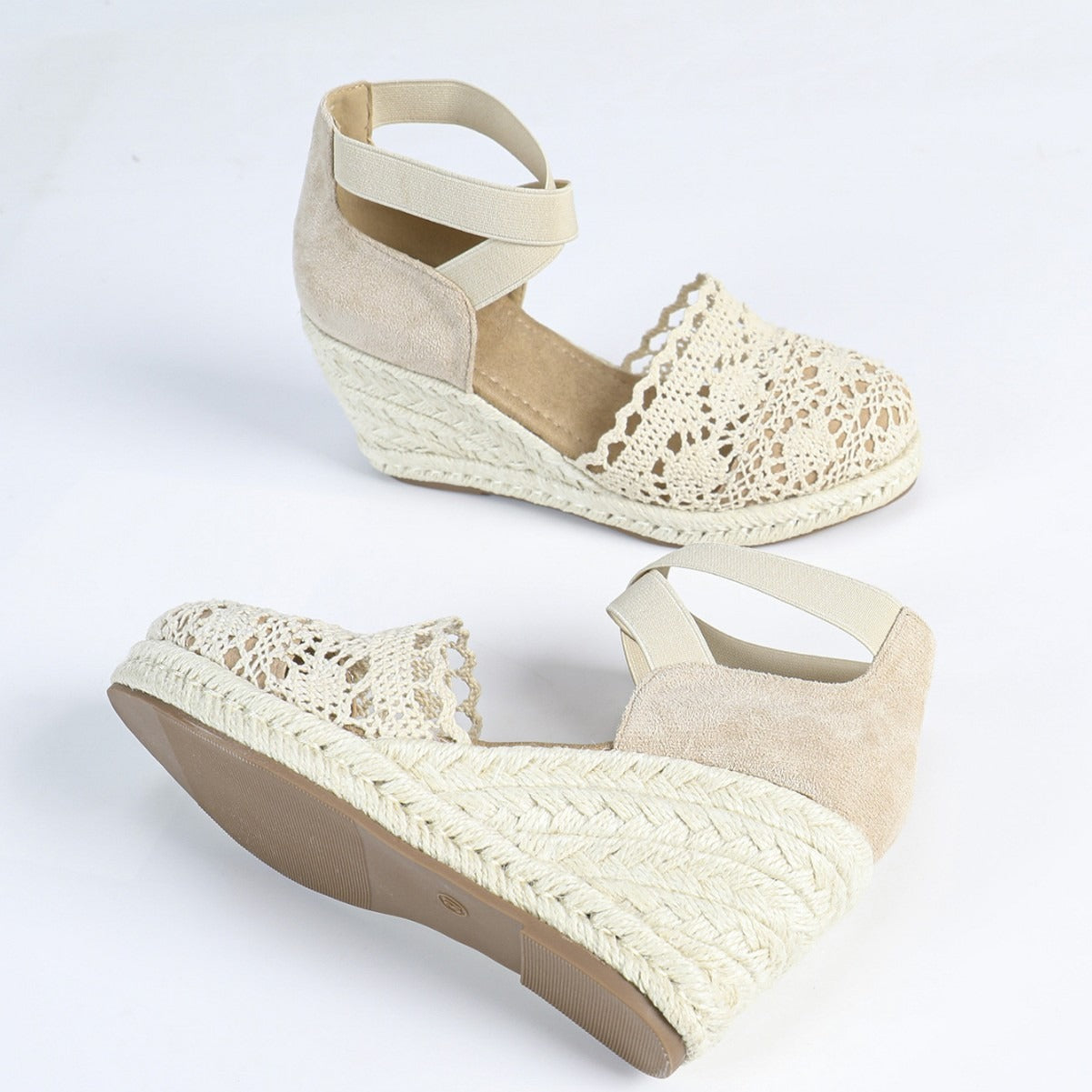 Espadrilles für Frauen handgefertigte Spitze mit Jute-Keil - Camila
