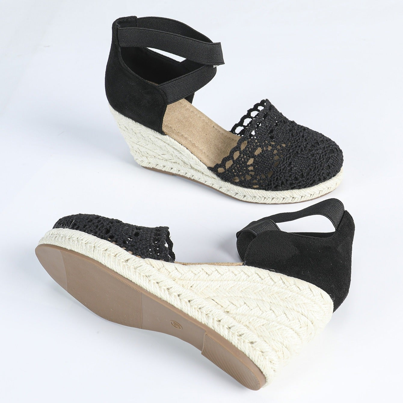 Espadrilles für Frauen handgefertigte Spitze mit Jute-Keil - Camila