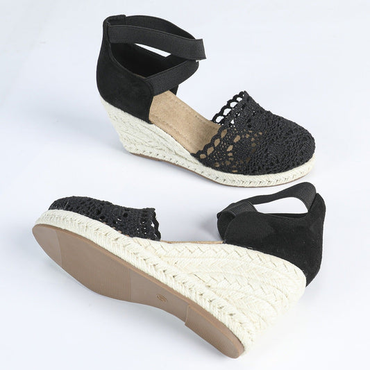 Espadrilles pour femmes dentelle artisanale avec semelle compensée en jute - Camila