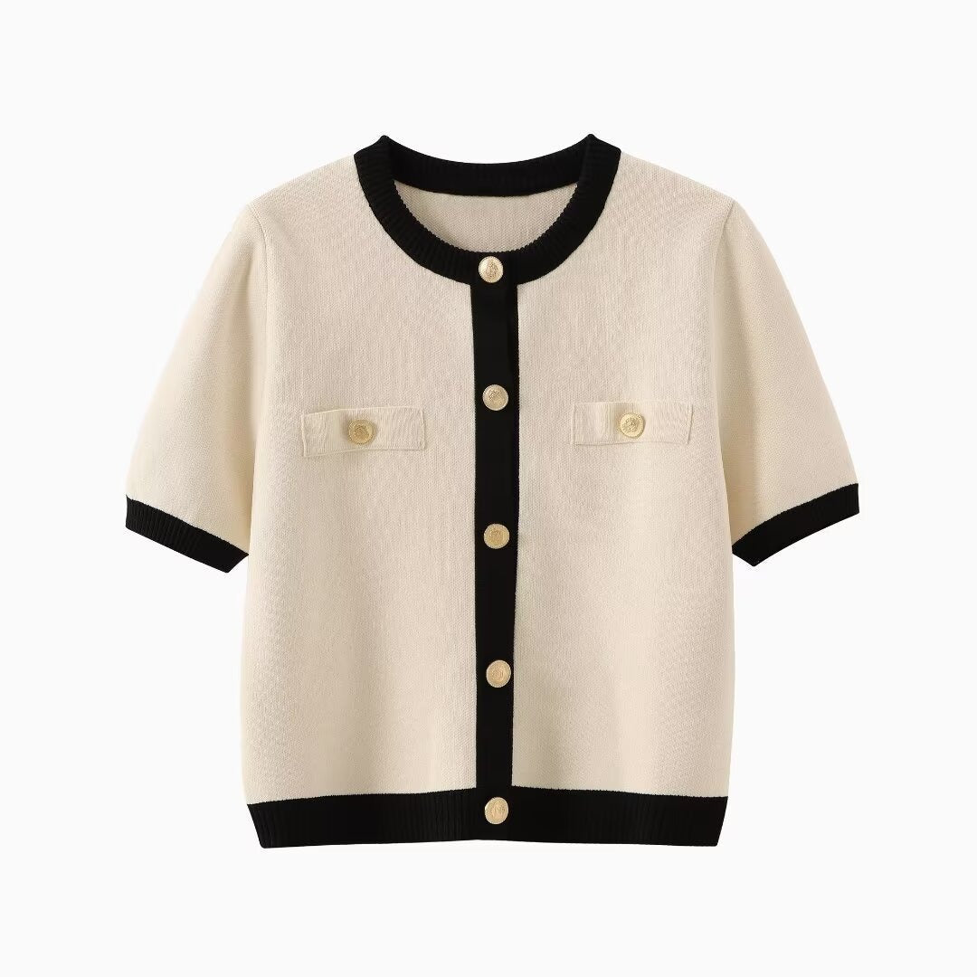 Kurzarm-Strickjacke in Kontrastfarbe für Frauen - Elodie