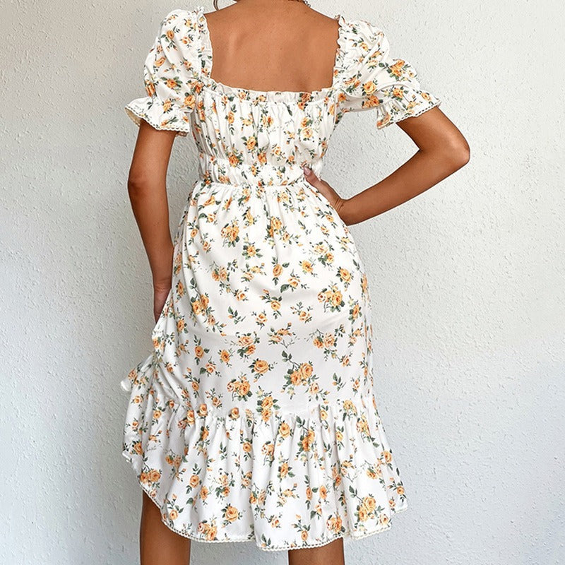 Geblümtes Midikleid mit Puffärmeln im Vintage-Stil für Damen - Julieta