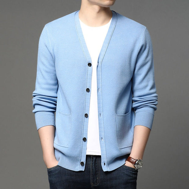 Cardigan en maille fine pour hommes, coupe ajustée, style basique - Theo