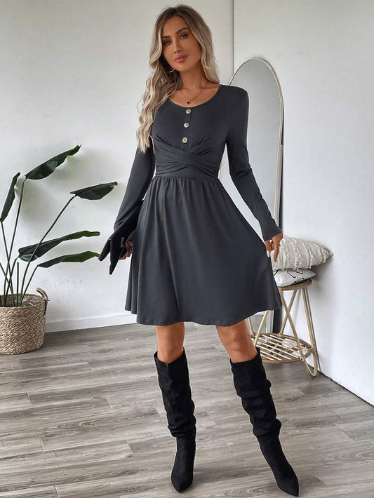 Robe en maille douce avec boutons pour femme - Athena