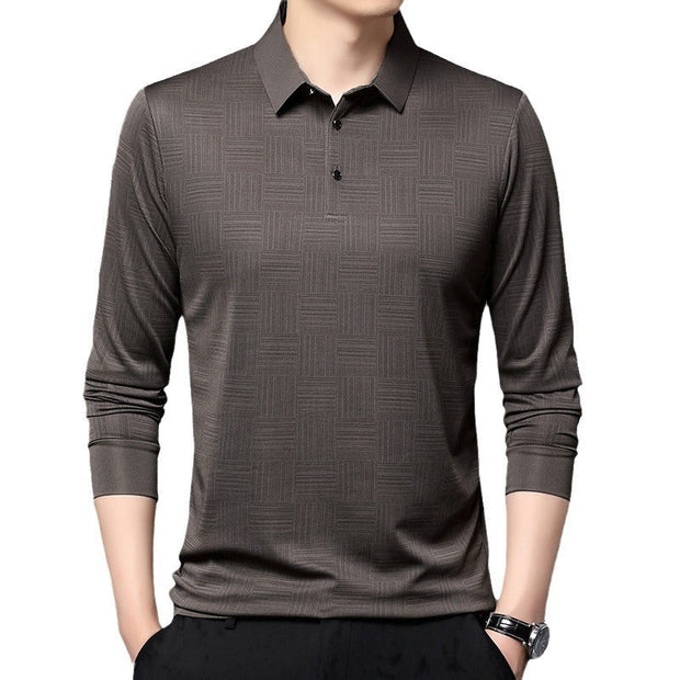 Polo en maille texturée géométrique à manches longues pour hommes - Hugo