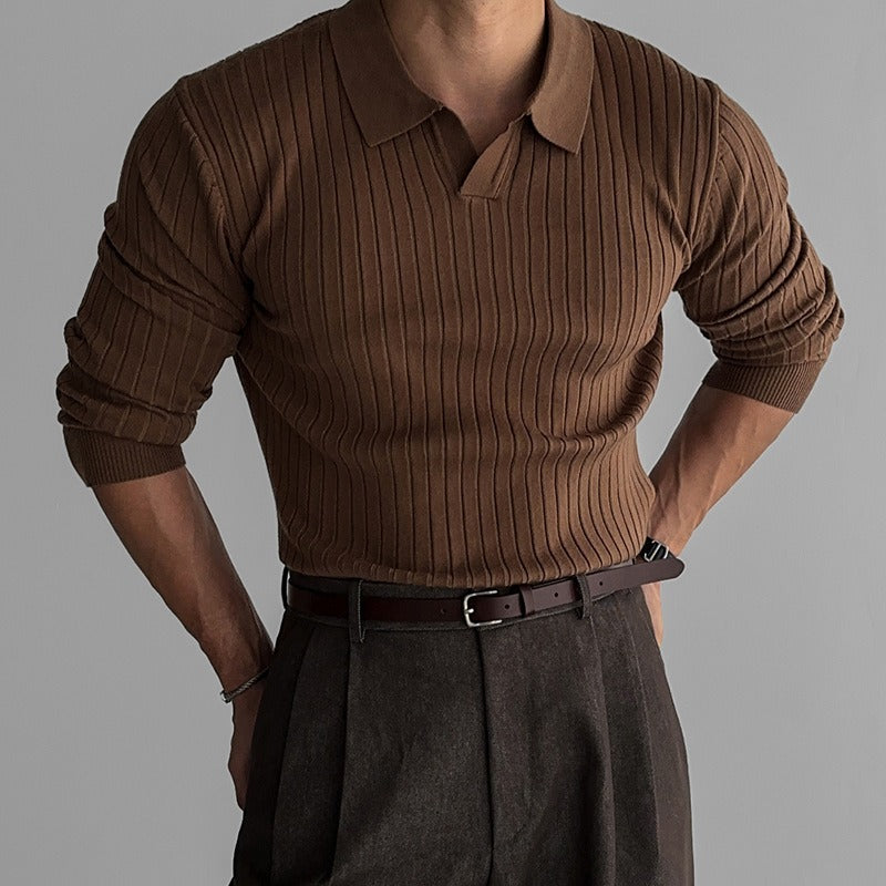 Herren-Rippenstrickpullover, Polokragen, schmale Passform - Bruno