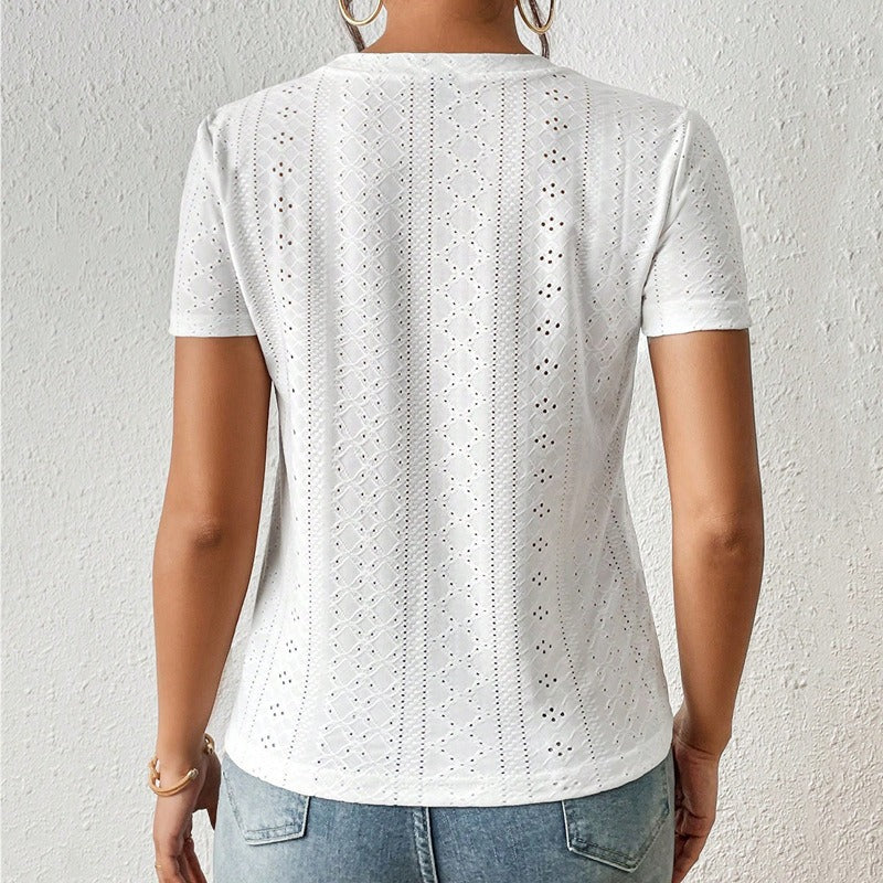 Damen T-Shirt Baumwolle Stickerei Rundhals - Livia