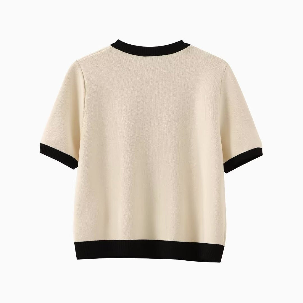 Kurzarm-Strickjacke in Kontrastfarbe für Frauen - Elodie