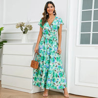 Robe croisée longue et fluide à fleurs pour femmes - Zulma