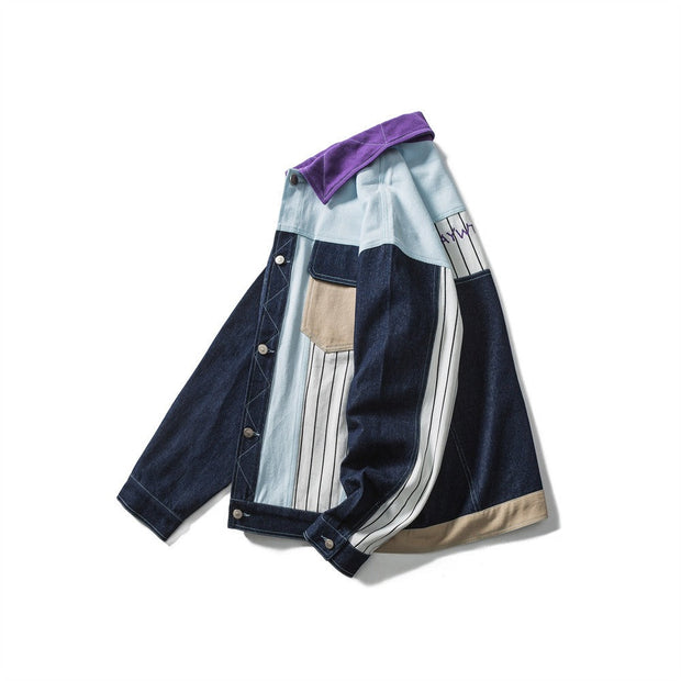 Herrenjacke Patchwork Denim Mehrfachtaschen modernes Design - Keiro