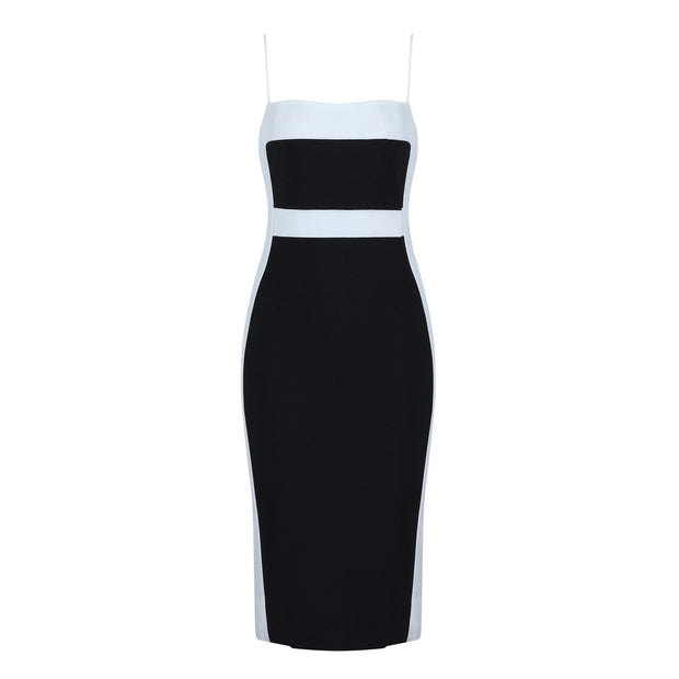 Robe midi pour femme à fines bretelles et design bicolore - Teresa