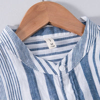 Chemise homme en lin, col mao, rayures verticales - Étienne
