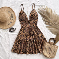 Robe courte pour femme avec bretelles plissées à motif animalier - Enara