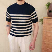 T-shirt à rayures horizontales en maille fine pour homme - Benoît