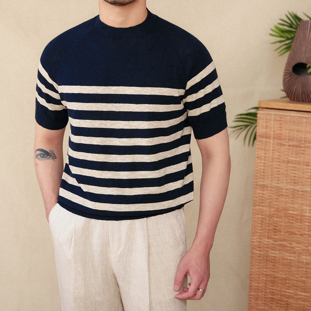 T-shirt à rayures horizontales en maille fine pour homme - Benoît