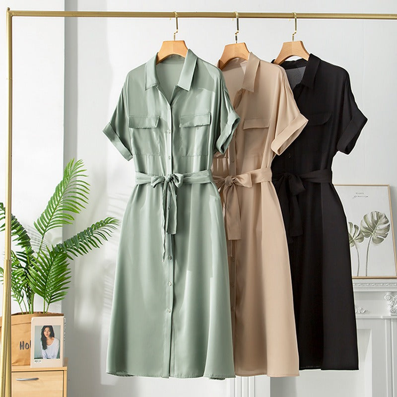 Midikleid aus Satin mit Hemdgürtel für Damen - Gabriela