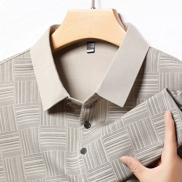 Polo en maille texturée géométrique à manches longues pour hommes - Hugo