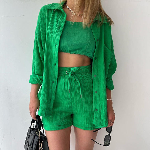 Ensemble trois pièces en coton froissé pour femme - Olga