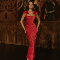 Robe ajustée avec dentelle florale et nœuds - Roselina
