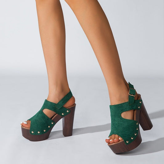 Sandales en daim pour femmes avec talon à large plateforme - Valeria