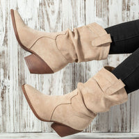 Damenstiefel aus synthetischem Wildleder mit mittlerem Absatz im Westernstil - Liora
