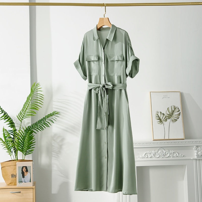 Midikleid aus Satin mit Hemdgürtel für Damen - Gabriela
