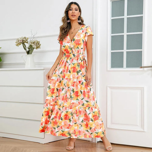 Robe croisée longue et fluide à fleurs pour femmes - Zulma
