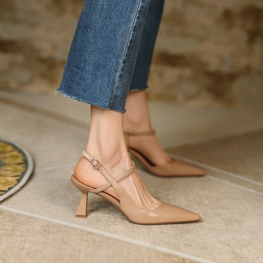Sandales à talon moyen pour femmes avec design croisé et bout pointu - Estelle