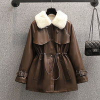 Manteau effet cuir ajusté avec col amovible pour femme - Ylva